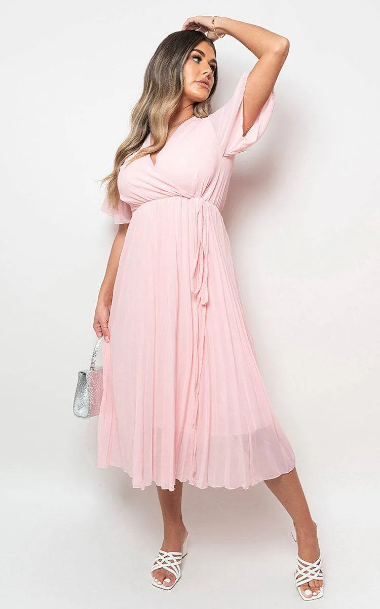 Pleated Wrap Front  Maxi Dress