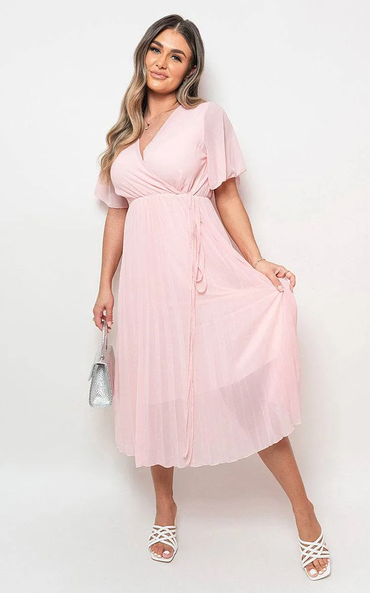 Pleated Wrap Front  Maxi Dress