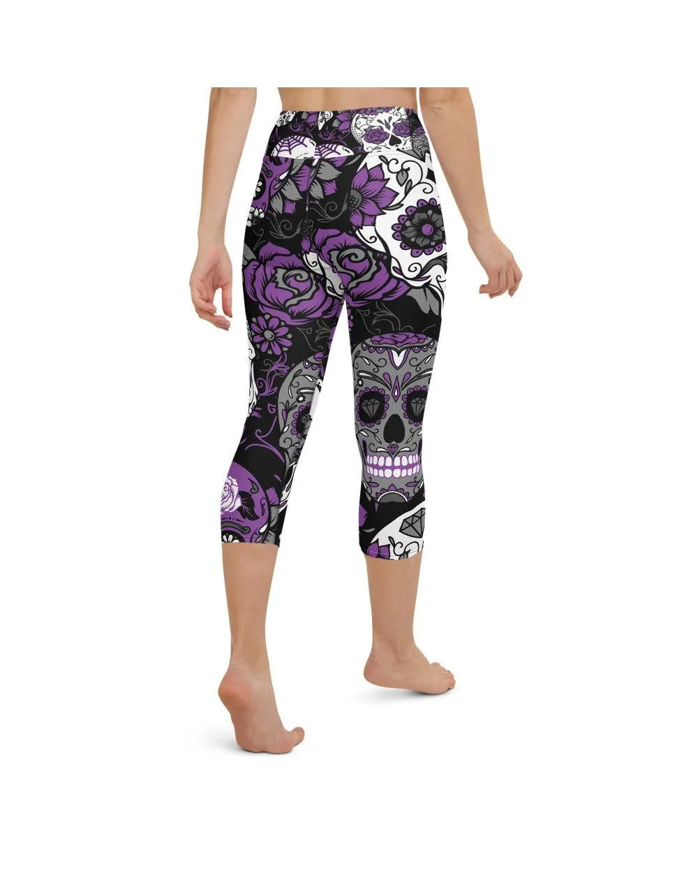 Purple Sugar Skull Yoga Capris