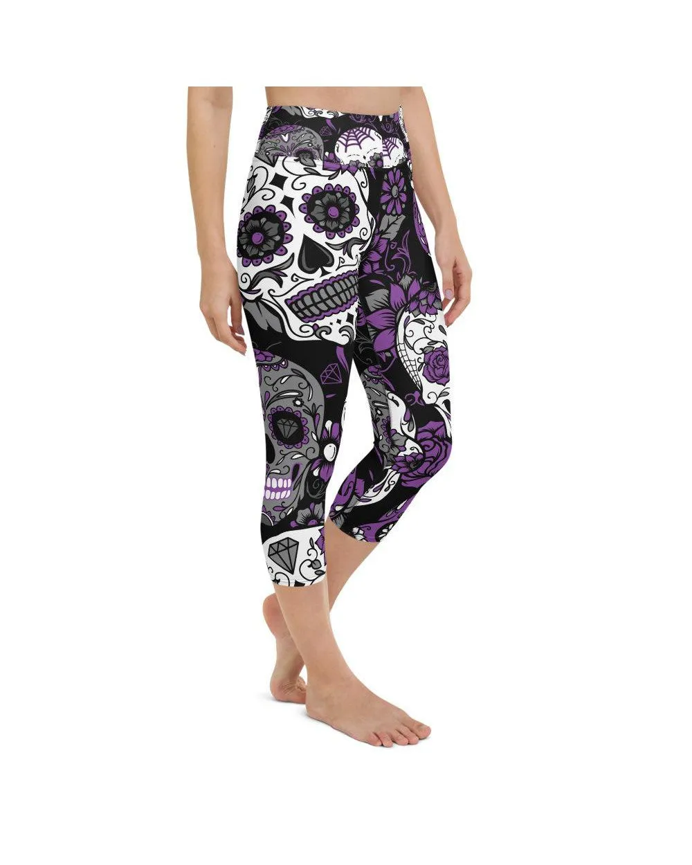 Purple Sugar Skull Yoga Capris