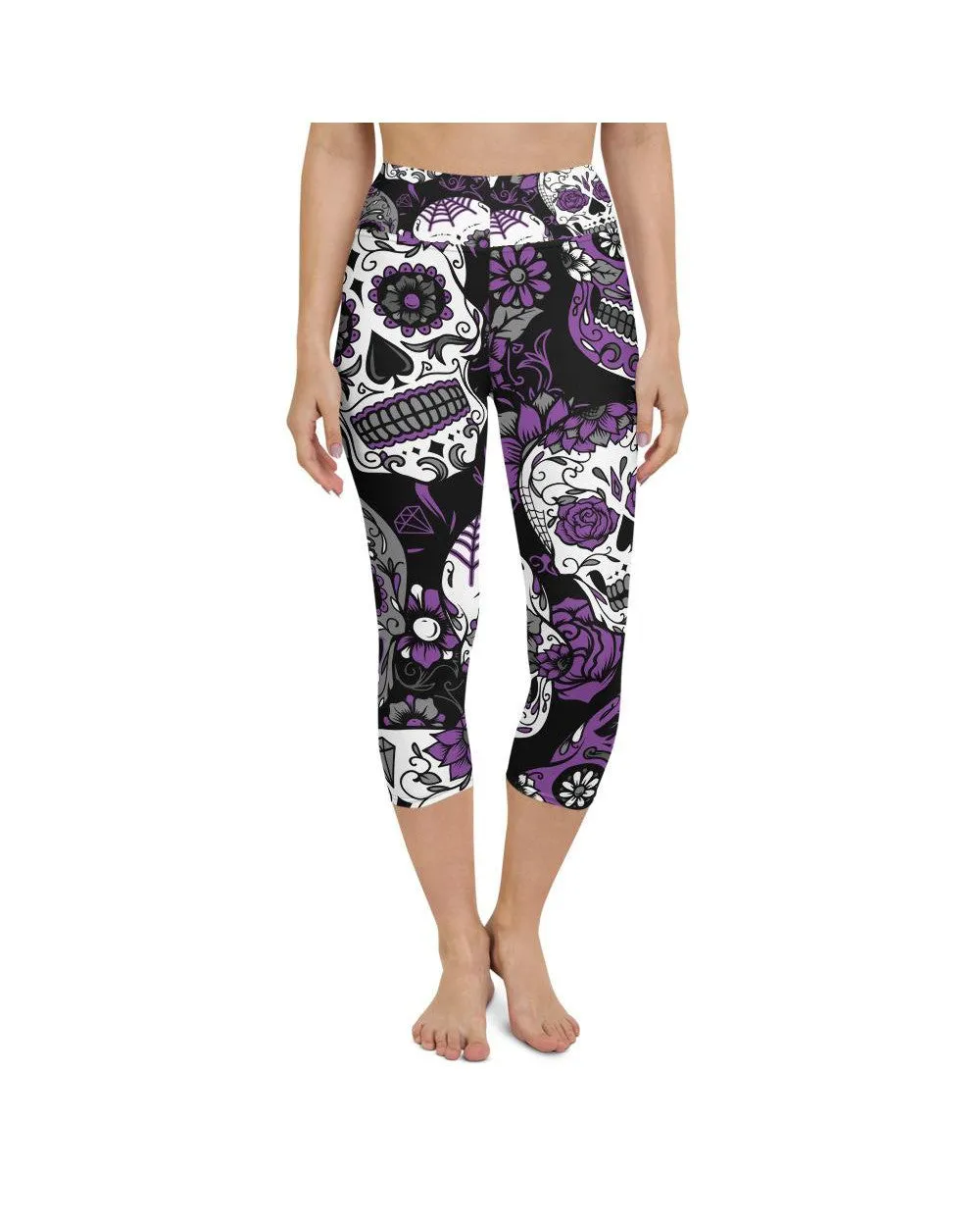 Purple Sugar Skull Yoga Capris