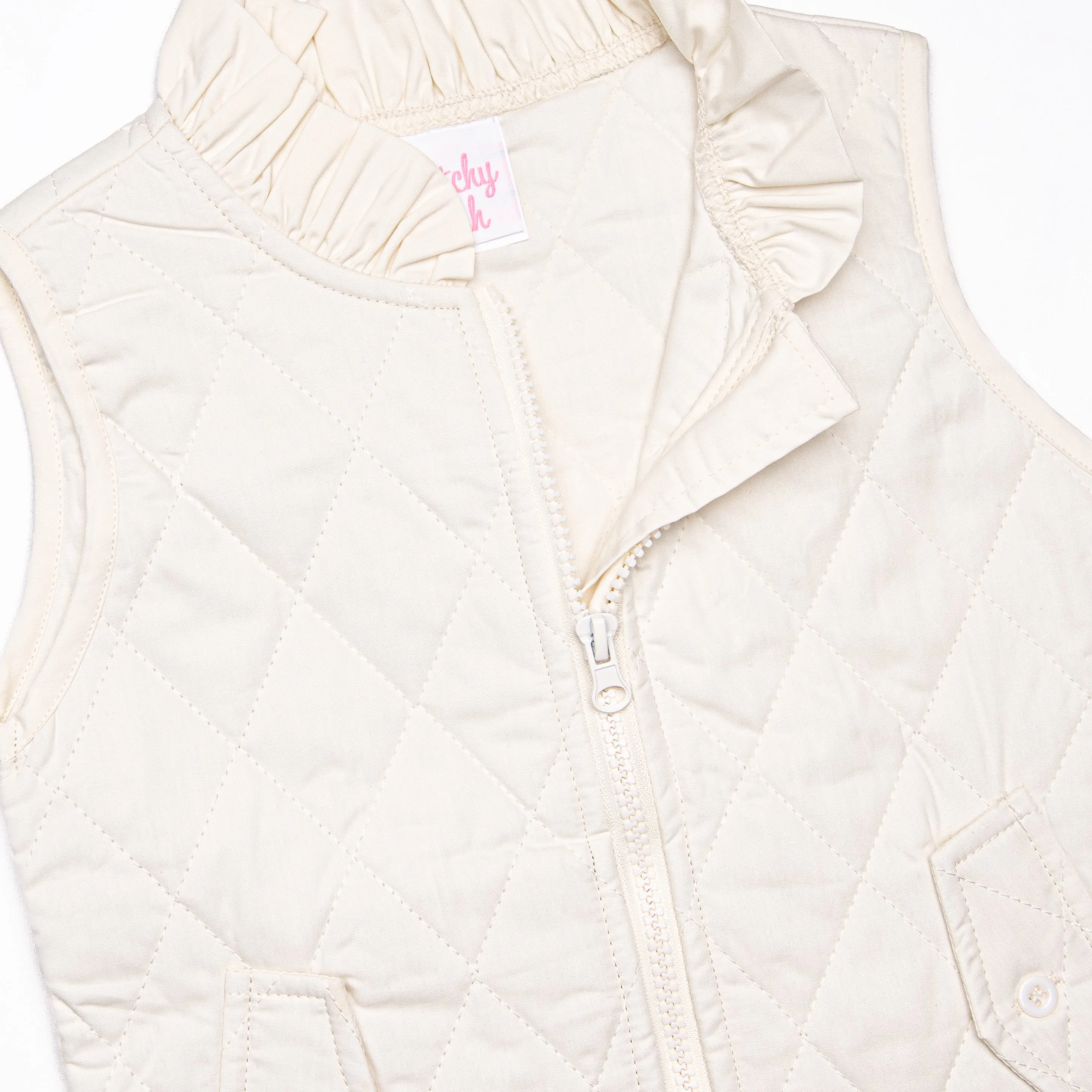 Quilted Ruffle Vest, Ivory