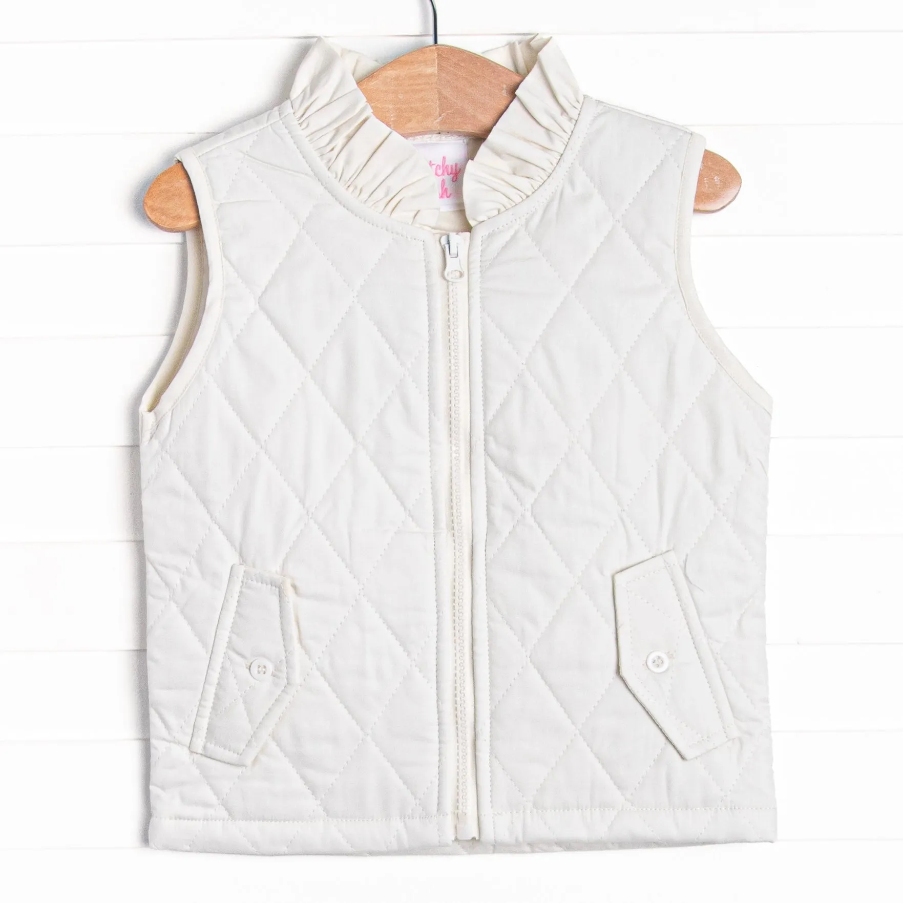 Quilted Ruffle Vest, Ivory