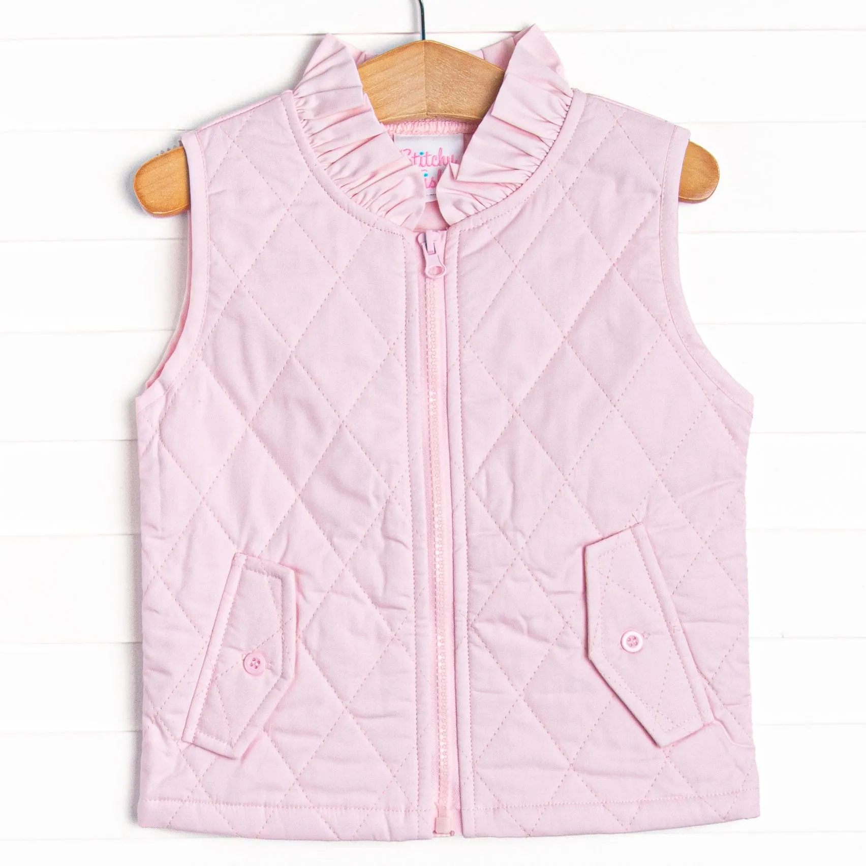 Quilted Ruffle Vest, Pink