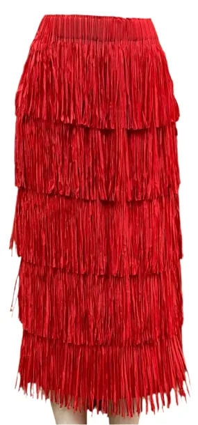 Red All Over Fringe Skirt