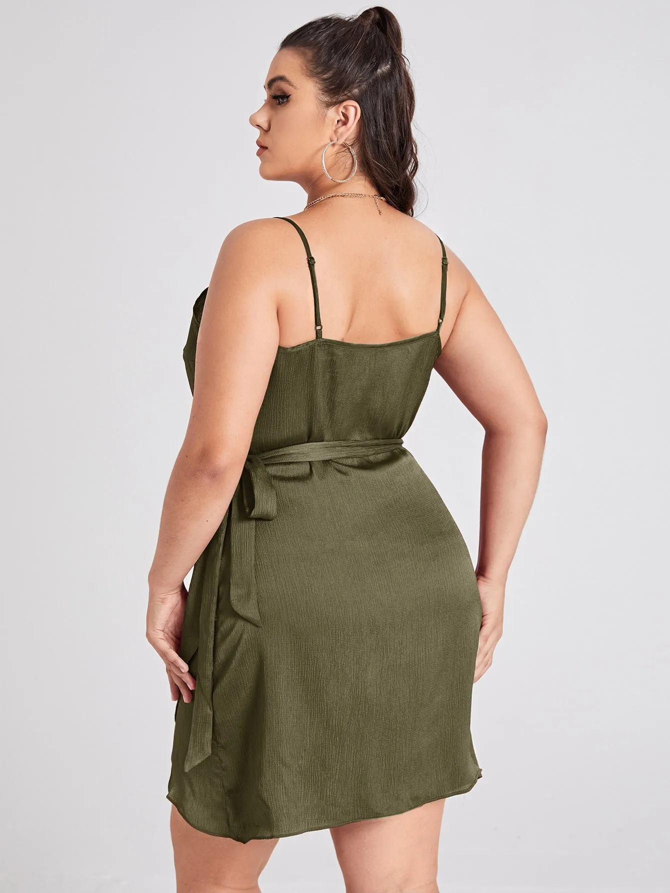 Sexy Plain Wrap Sleeveless Spaghetti Strap Wrap Natural Short Plus Size Dress