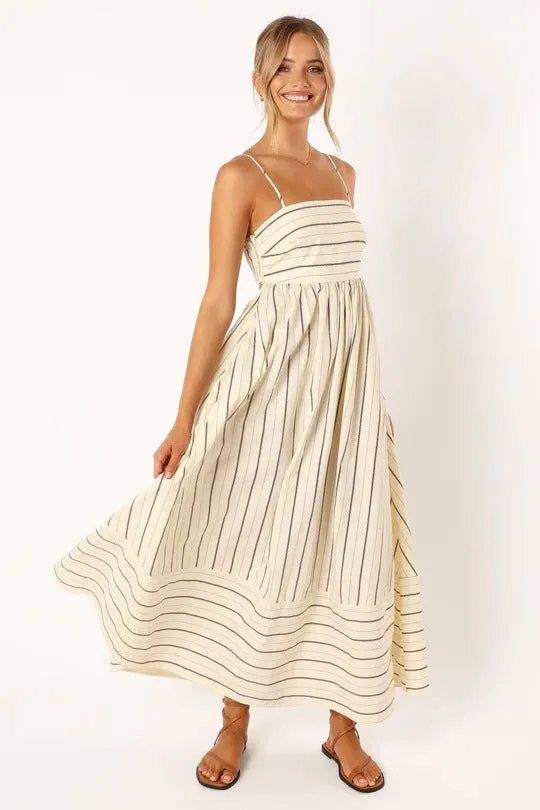 Striped Off-Shoulder Backless Hem Maxi Dresses Wholesale Womens Clothing N3824082900027