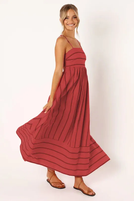 Striped Off-Shoulder Backless Hem Maxi Dresses Wholesale Womens Clothing N3824082900027