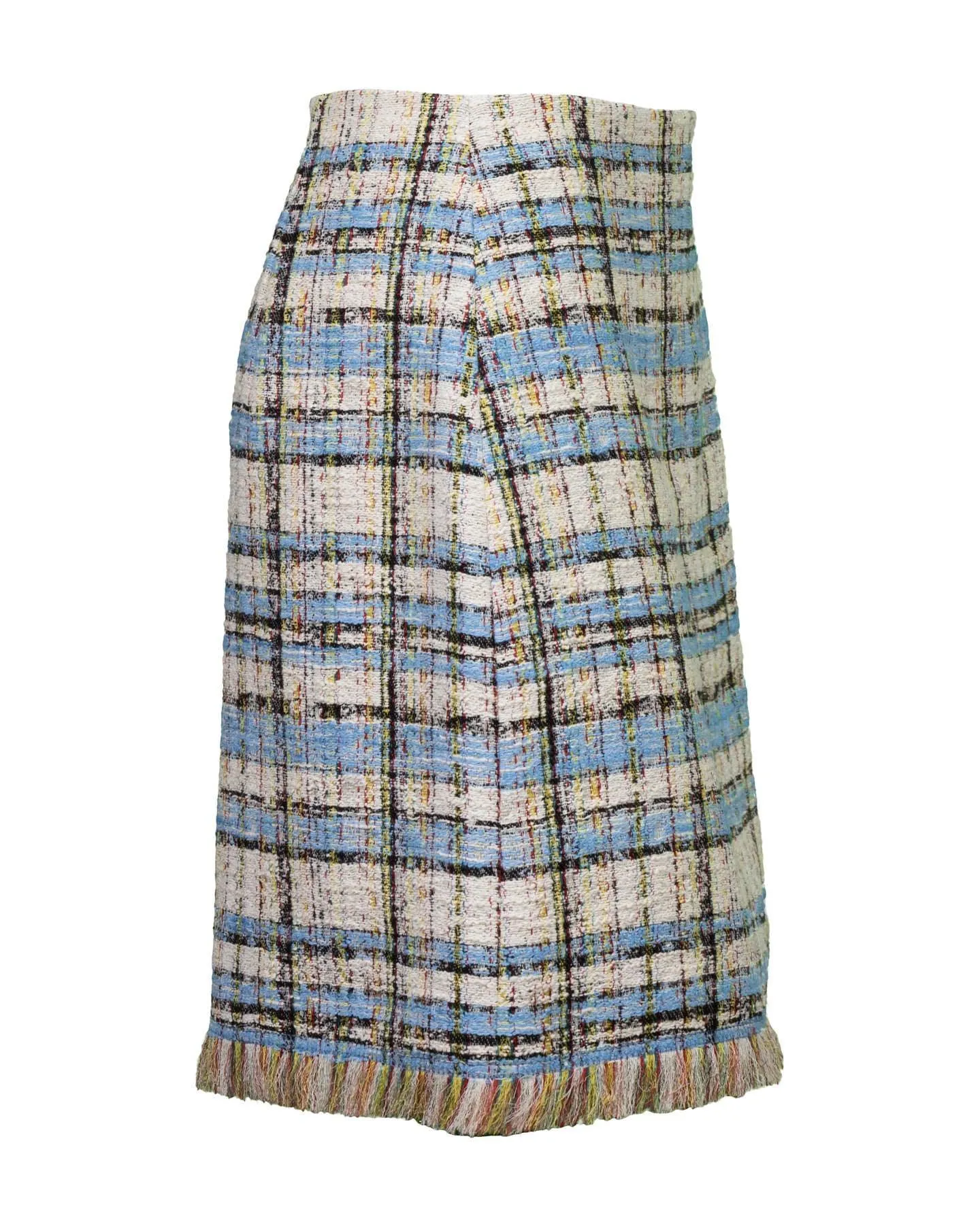 Tweed Plaid Fringe Hem Skirt