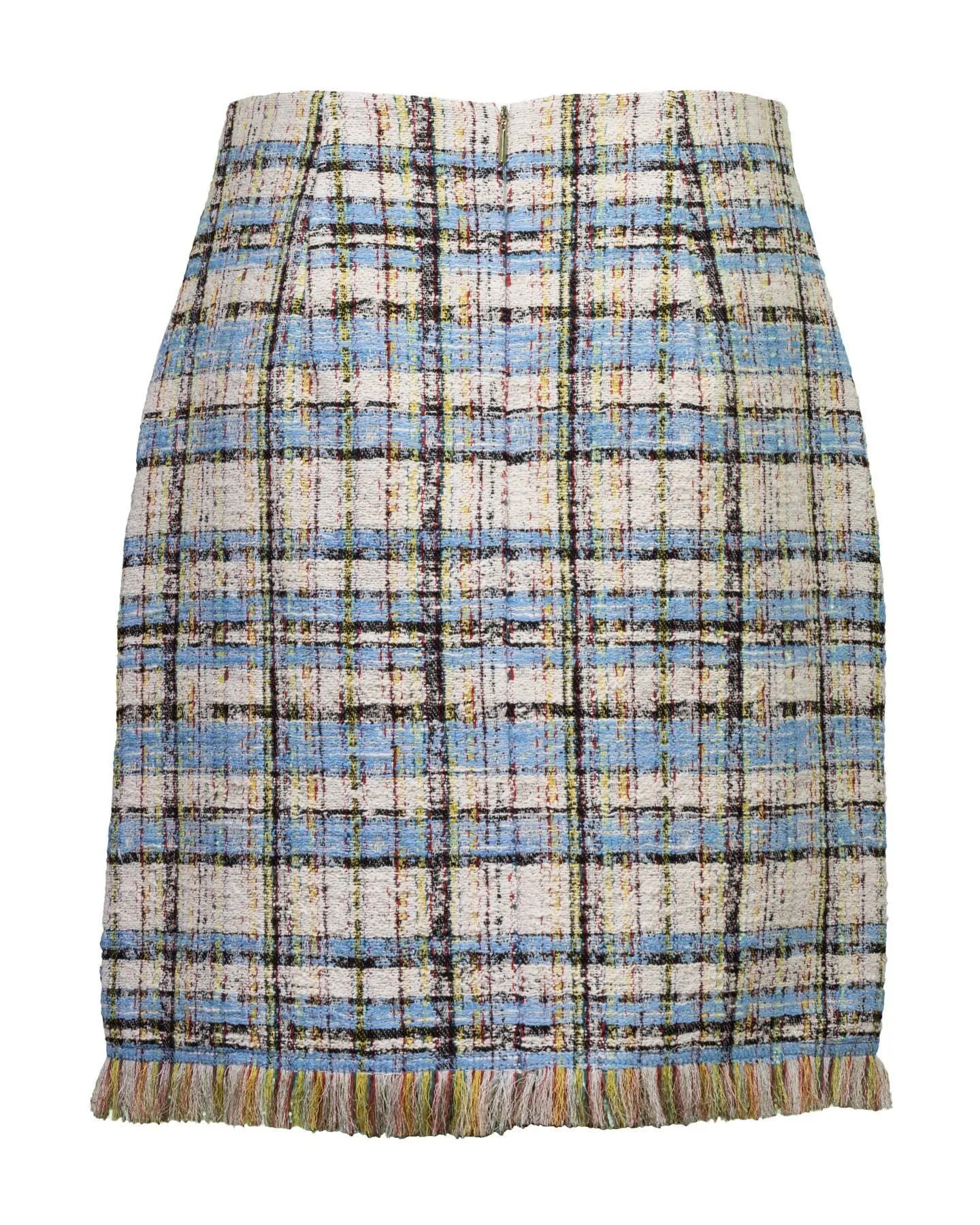 Tweed Plaid Fringe Hem Skirt