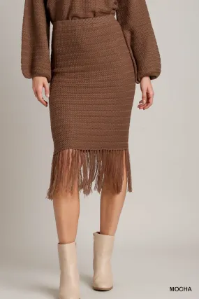 Umgee W Fringe Midi Skirt MOCHA