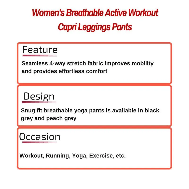 Women's Breathable Active Workout Capri Leggings Pants