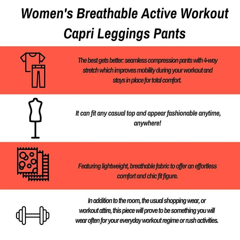 Women's Breathable Active Workout Capri Leggings Pants