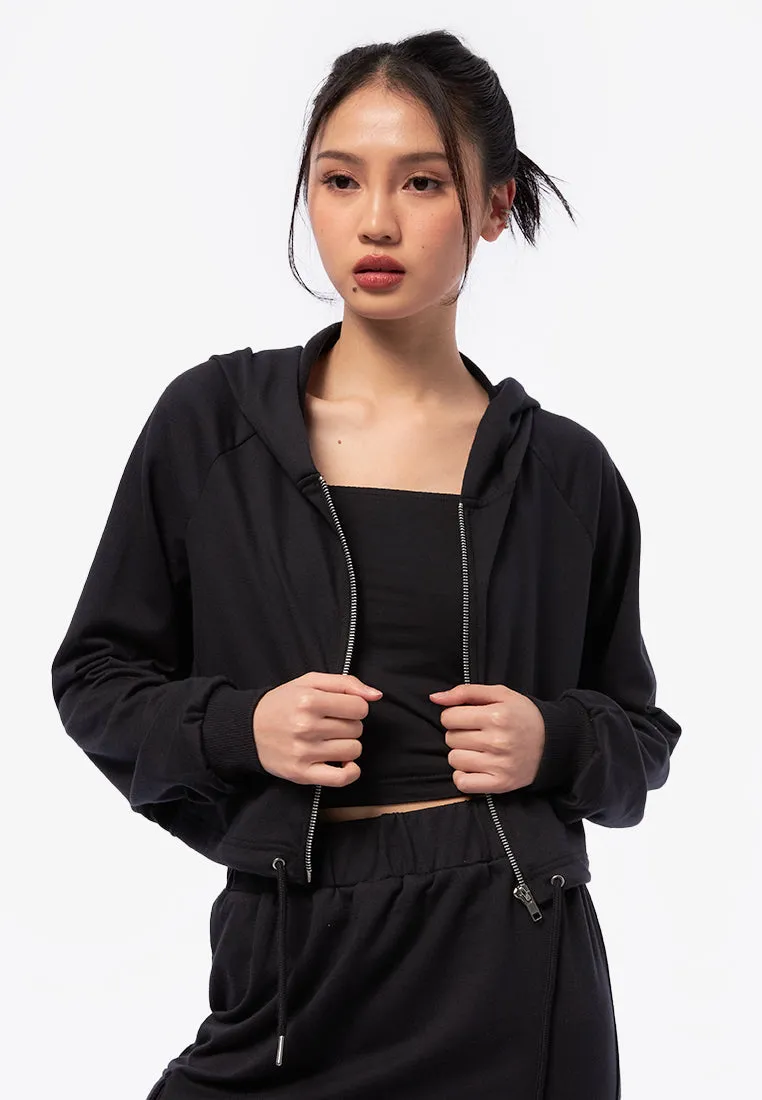 Zip Up Drawstring Crop Jacket